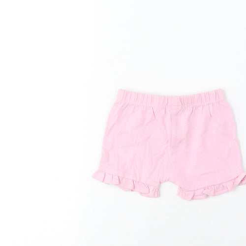 Marks and Spencer Girls Pink Cotton Cropped Trousers Size 0-3 Months Drawstring - Lettuce Edging