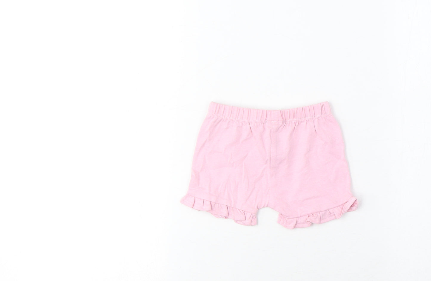 Marks and Spencer Girls Pink Cotton Cropped Trousers Size 0-3 Months Drawstring - Lettuce Edging