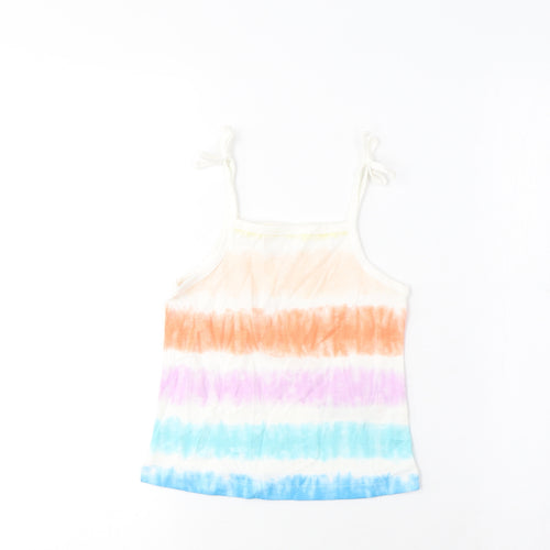 Marks and Spencer Girls Multicoloured Striped Cotton Cropped Tank Size 3-4 Years Square Neck Pullover