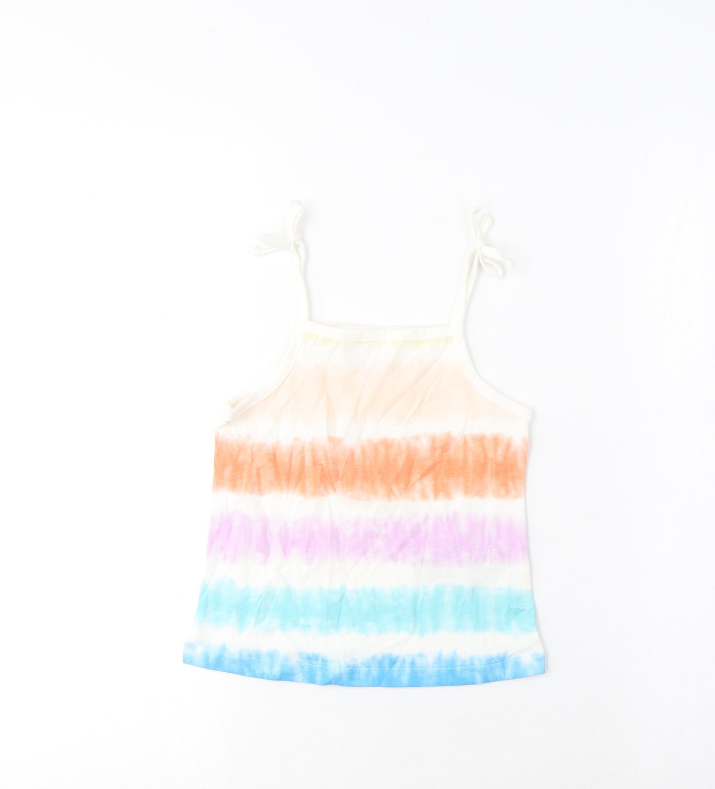 Marks and Spencer Girls Multicoloured Striped Cotton Cropped Tank Size 3-4 Years Square Neck Pullover