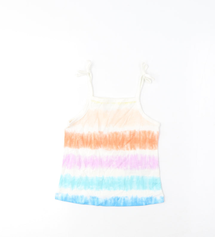 Marks and Spencer Girls Multicoloured Striped Cotton Cropped Tank Size 3-4 Years Square Neck Pullover