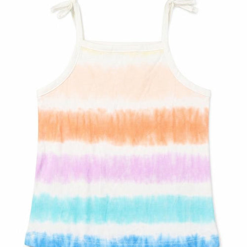 Marks and Spencer Girls Multicoloured Striped Cotton Cropped Tank Size 3-4 Years Square Neck Pullover
