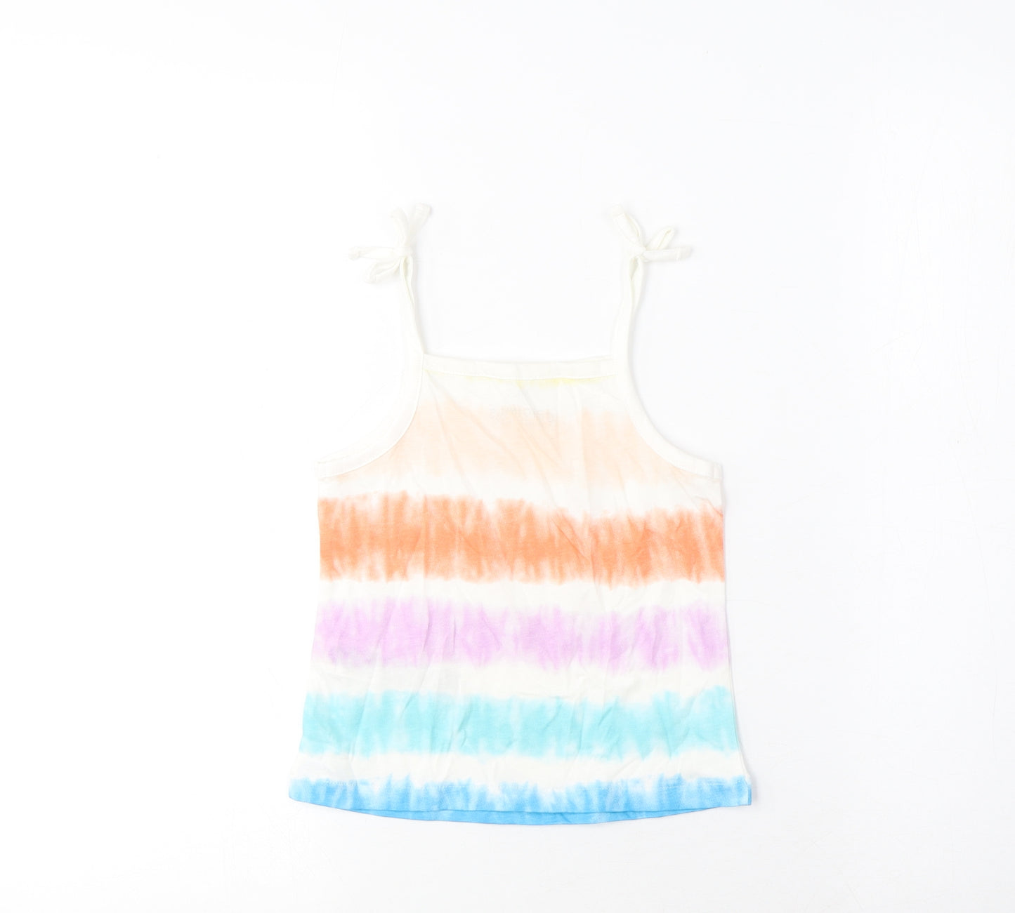 Marks and Spencer Girls Multicoloured Striped Cotton Cropped Tank Size 3-4 Years Square Neck Pullover
