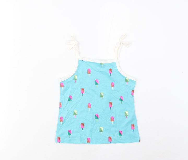 Marks and Spencer Girls Blue Geometric Cotton Cropped Tank Size 3-4 Years Square Neck Pullover