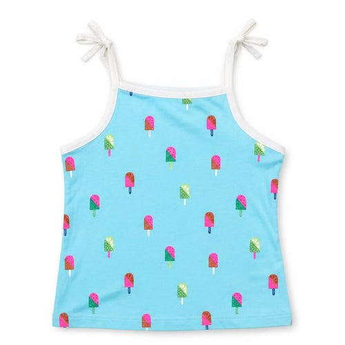 Marks and Spencer Girls Blue Geometric Cotton Cropped Tank Size 3-4 Years Square Neck Pullover