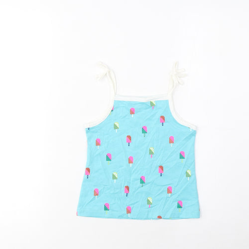 Marks and Spencer Girls Blue Geometric Cotton Cropped Tank Size 3-4 Years Square Neck Pullover