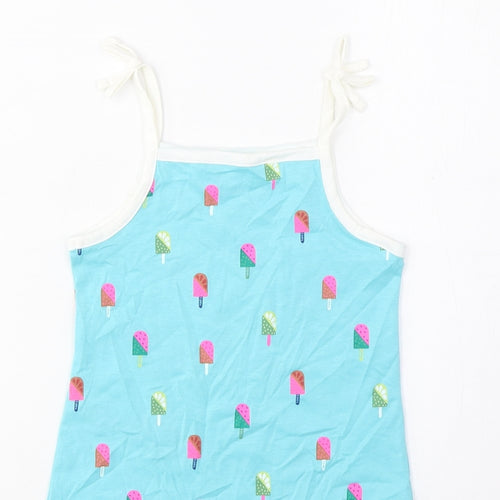 Marks and Spencer Girls Blue Geometric Cotton Cropped Tank Size 3-4 Years Square Neck Pullover