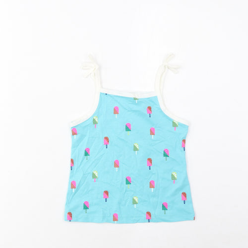Marks and Spencer Girls Blue Geometric Cotton Basic Tank Size 3-4 Years Square Neck Pullover - Ice Lolly Print