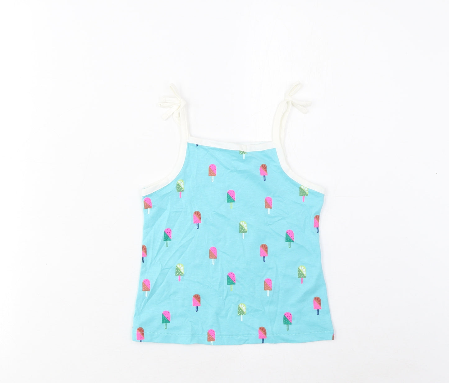 Marks and Spencer Girls Blue Geometric Cotton Basic Tank Size 3-4 Years Square Neck Pullover - Ice Lolly Print
