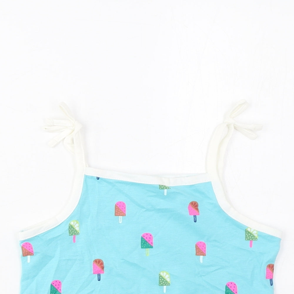 Marks and Spencer Girls Blue Geometric Cotton Basic Tank Size 3-4 Years Square Neck Pullover - Ice Lolly Print