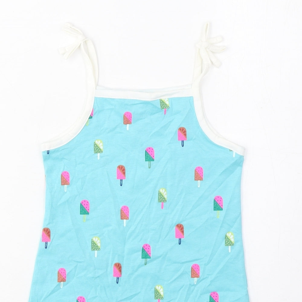 Marks and Spencer Girls Blue Geometric Cotton Basic Tank Size 3-4 Years Square Neck Pullover - Ice Lolly Print