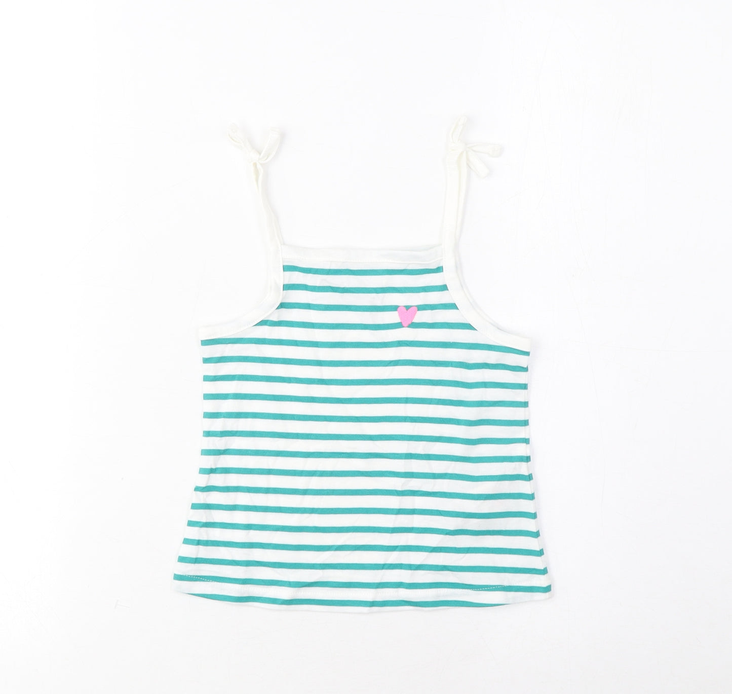 Marks and Spencer Girls Blue Striped Cotton Cropped Tank Size 2-3 Years Square Neck Pullover - Embroidered, Heart