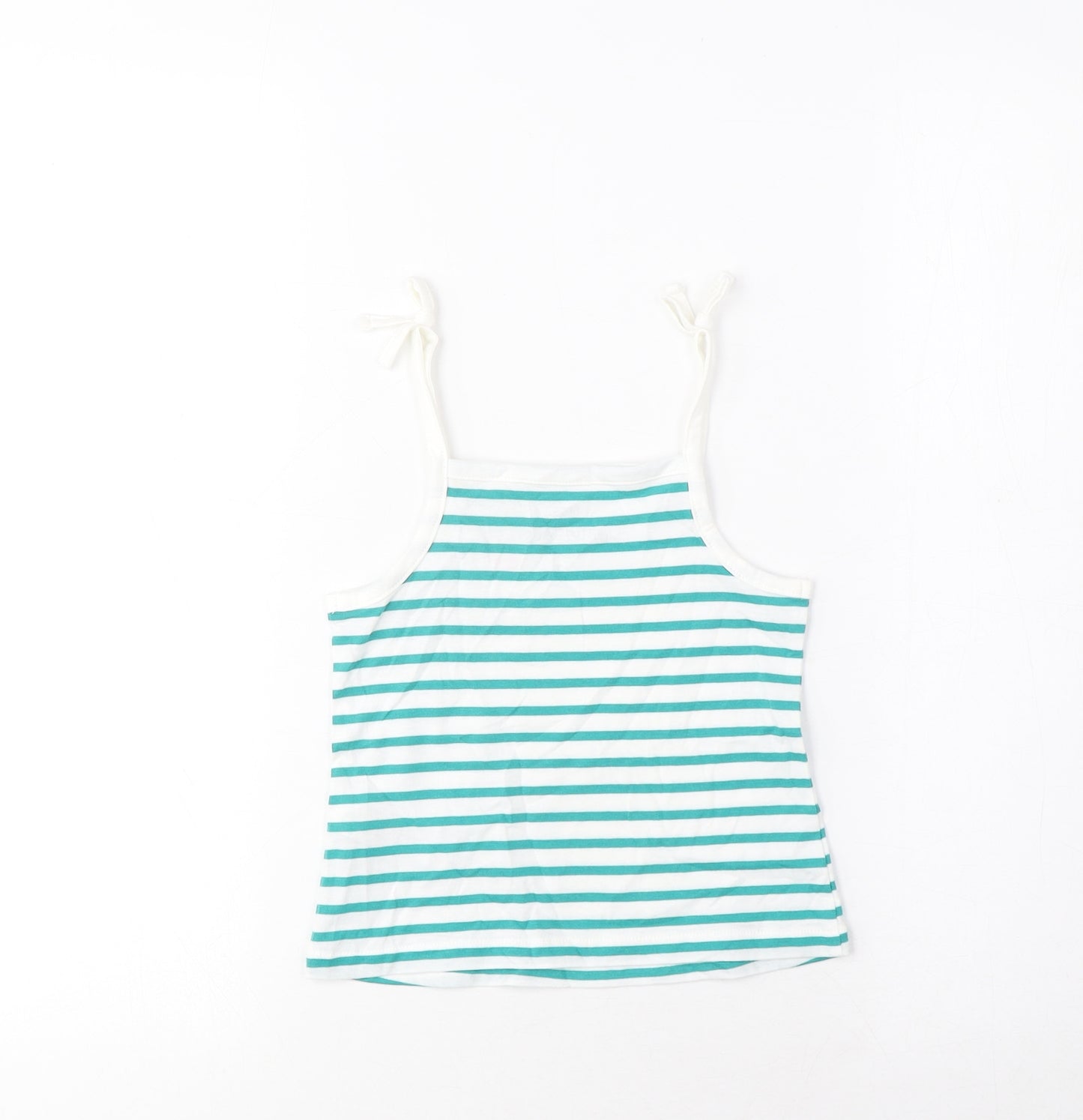 Marks and Spencer Girls Blue Striped Cotton Cropped Tank Size 2-3 Years Square Neck Pullover - Embroidered, Heart