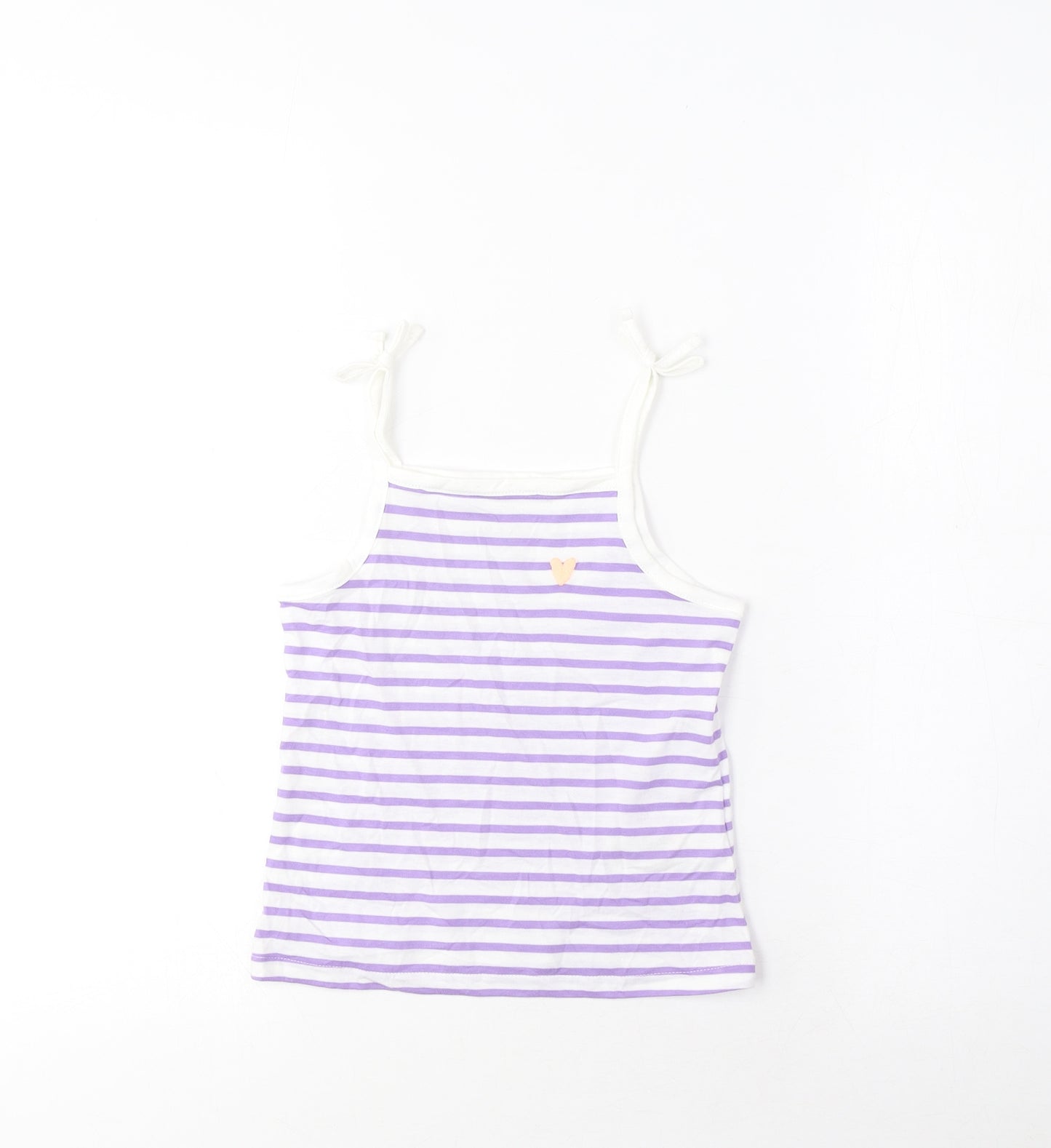 Marks and Spencer Girls Purple Striped Cotton Basic Tank Size 3-4 Years Square Neck Pullover - Embroidered, Heart