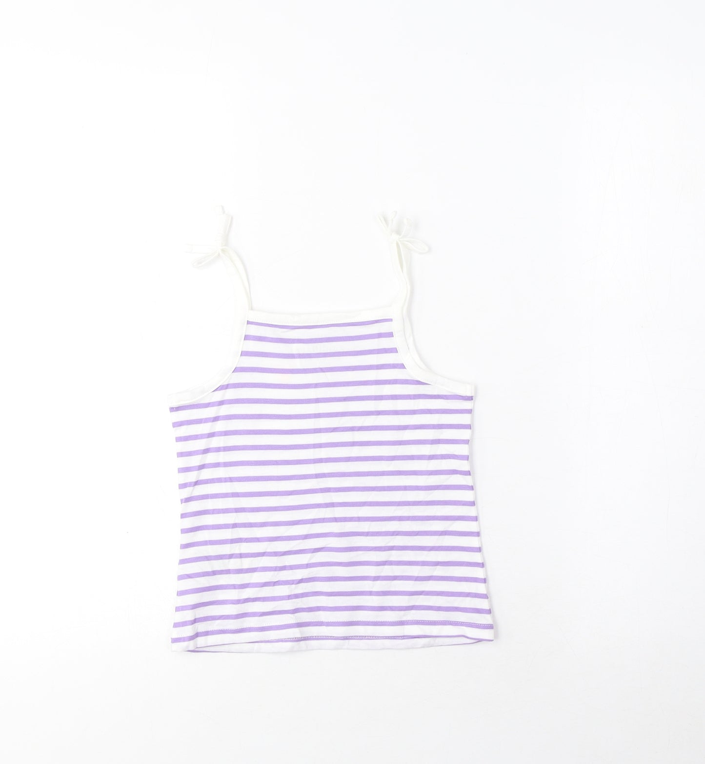 Marks and Spencer Girls Purple Striped Cotton Basic Tank Size 3-4 Years Square Neck Pullover - Embroidered, Heart