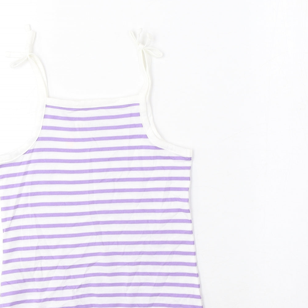 Marks and Spencer Girls Purple Striped Cotton Basic Tank Size 3-4 Years Square Neck Pullover - Embroidered, Heart
