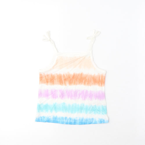 Marks and Spencer Girls Multicoloured Striped Cotton Cropped Tank Size 2-3 Years Square Neck Pullover