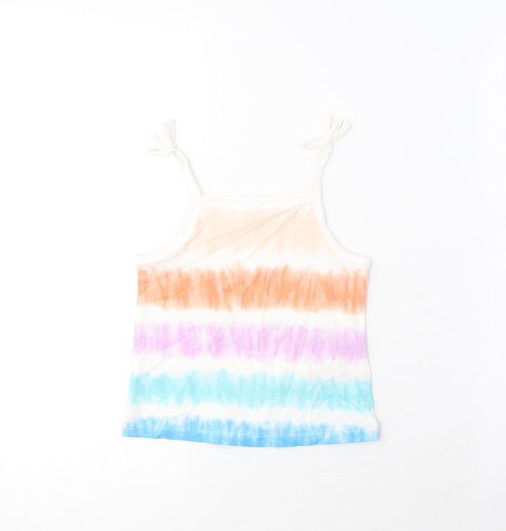 Marks and Spencer Girls Multicoloured Striped Cotton Cropped Tank Size 2-3 Years Square Neck Pullover