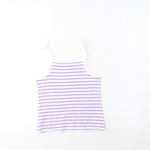 Marks and Spencer Girls Purple Striped Cotton Cropped Tank Size 2-3 Years Square Neck Pullover - Embroidered, Heart