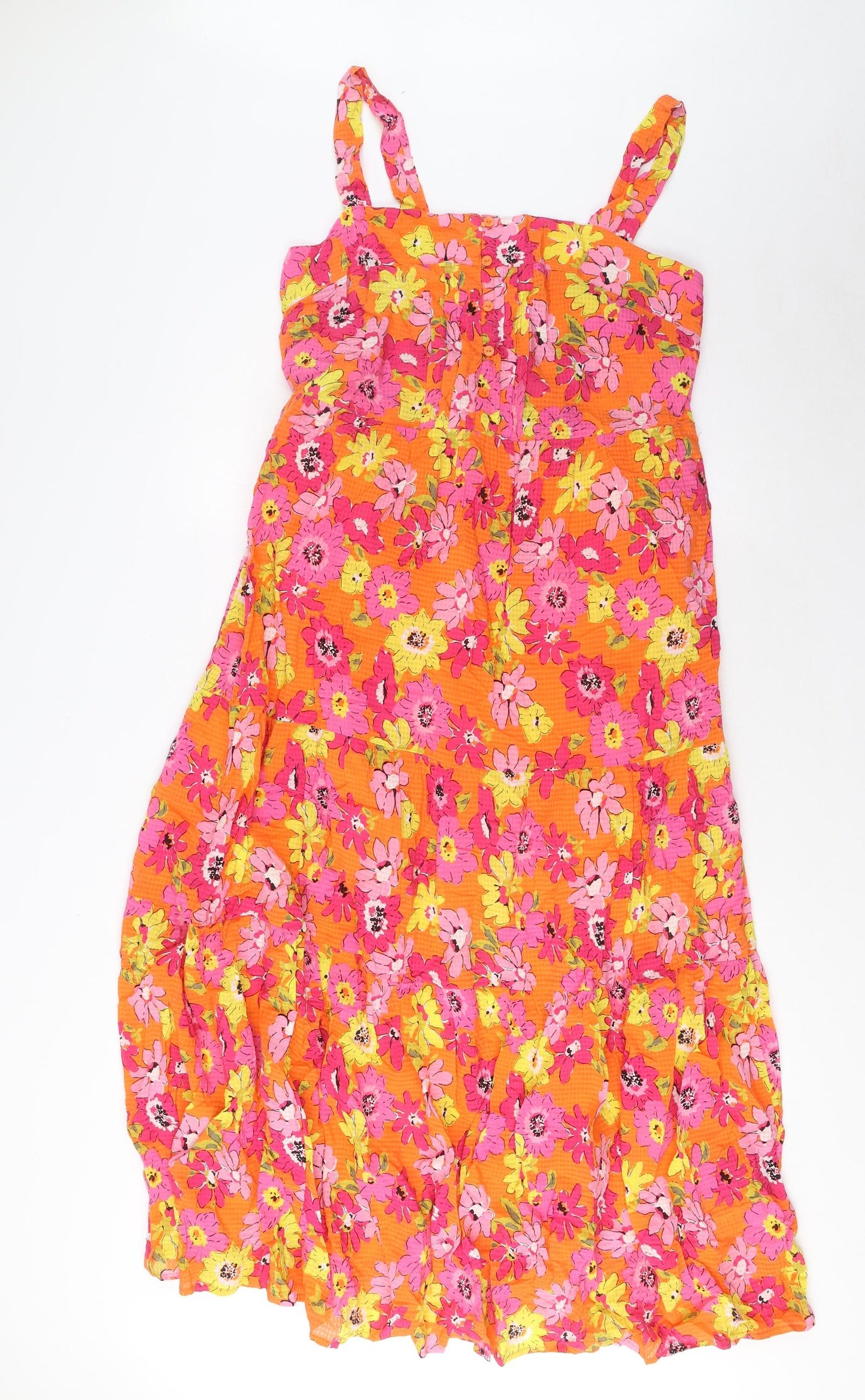 Marks and Spencer Womens Multicoloured Floral Viscose A-Line Size 10 Square Neck Pullover - Pleated, Button