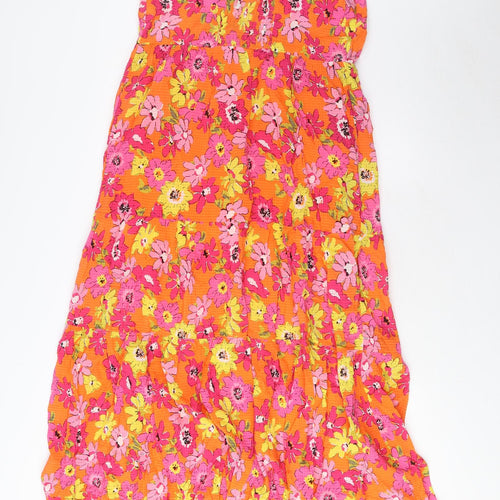 Marks and Spencer Womens Multicoloured Floral Viscose A-Line Size 10 Square Neck Pullover - Pleated, Button