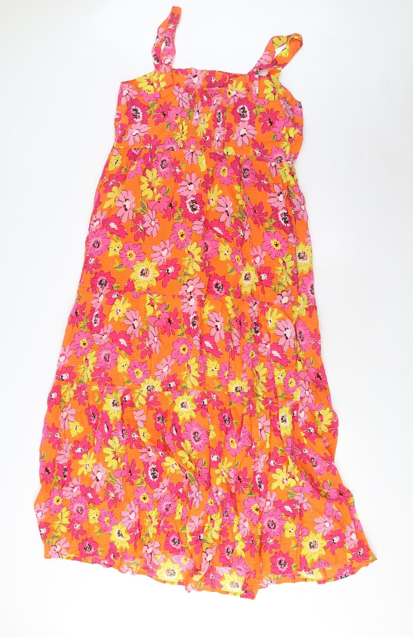 Marks and Spencer Womens Multicoloured Floral Viscose A-Line Size 10 Square Neck Pullover - Pleated, Button