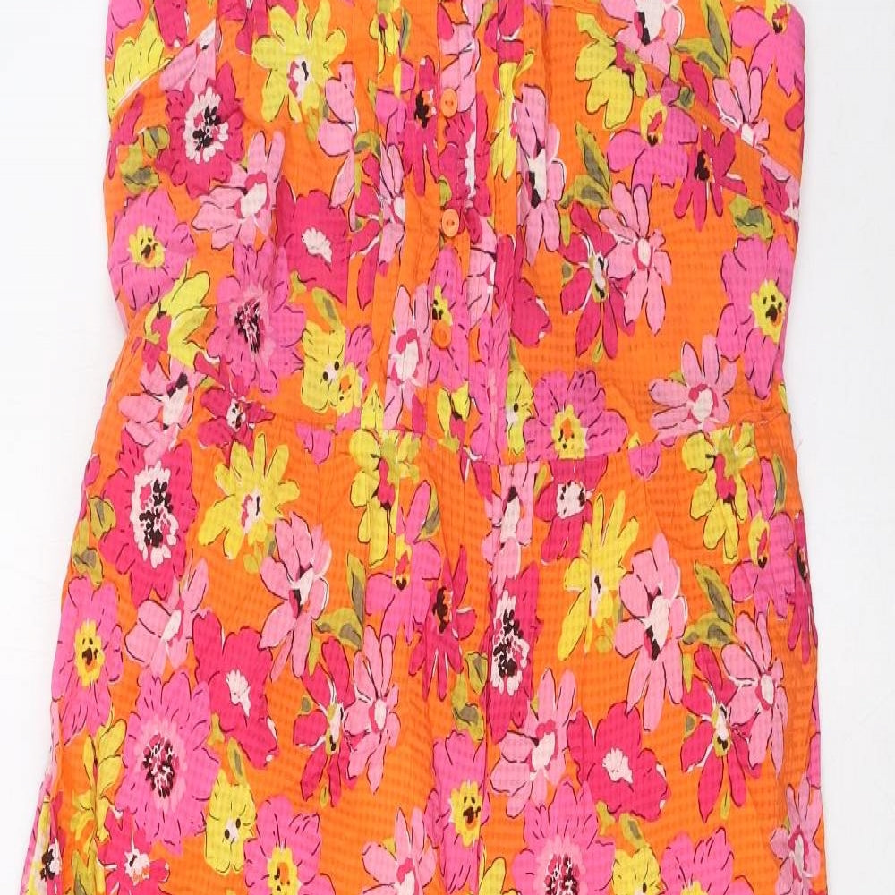 Marks and Spencer Womens Multicoloured Floral Viscose A-Line Size 10 Square Neck Pullover - Pleated, Button