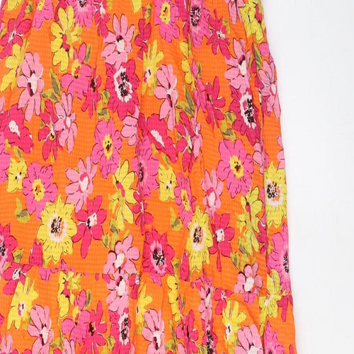 Marks and Spencer Womens Multicoloured Floral Viscose A-Line Size 10 Square Neck Pullover - Pleated, Button