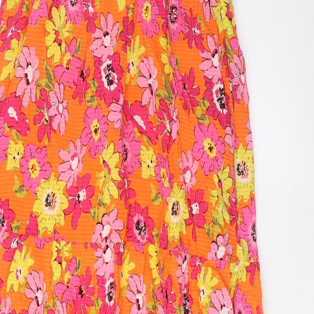 Marks and Spencer Womens Multicoloured Floral Viscose A-Line Size 10 Square Neck Pullover - Pleated, Button