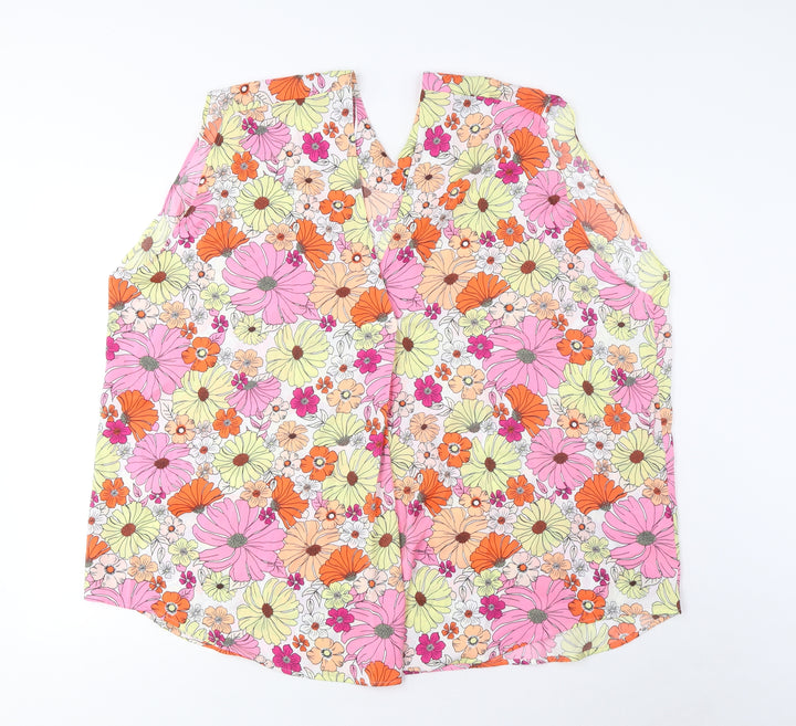 Marks and Spencer Womens Multicoloured Floral Polyester Basic Tank Size 24 V-Neck - Pleated
