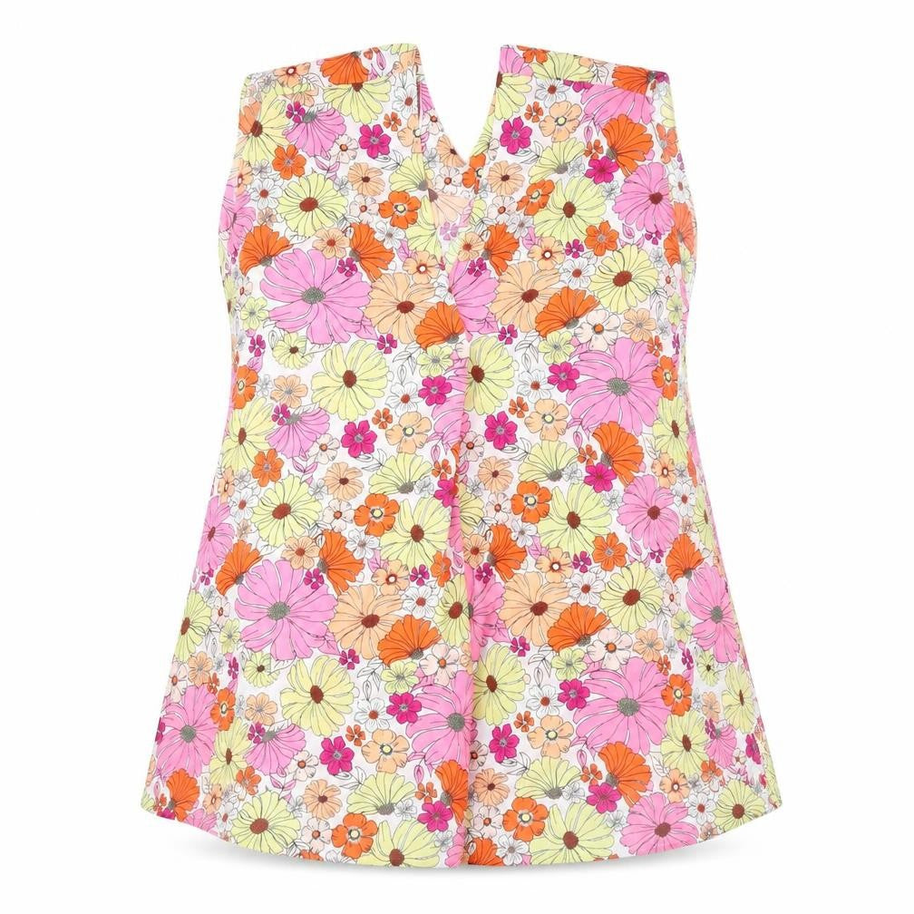 Front view of Marks & Spencer women’s multicoloured floral polyester basic tank, size UK 24, v-neck - pleated