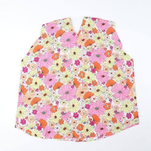 Marks and Spencer Womens Multicoloured Floral Polyester Basic Tank Size 24 V-Neck - Pleated