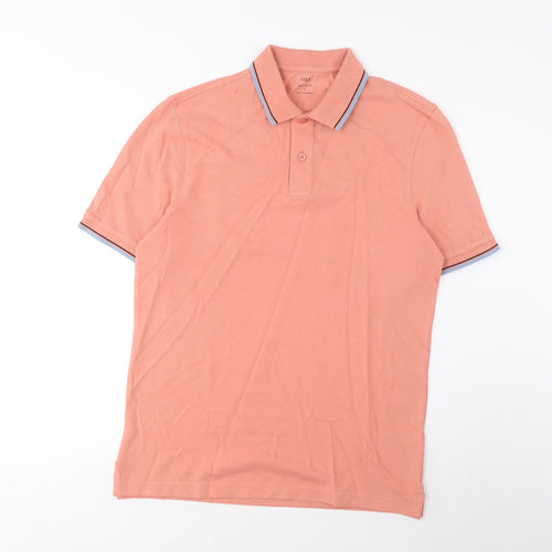 Marks and Spencer Mens Orange Cotton Polo Size S Collared Button