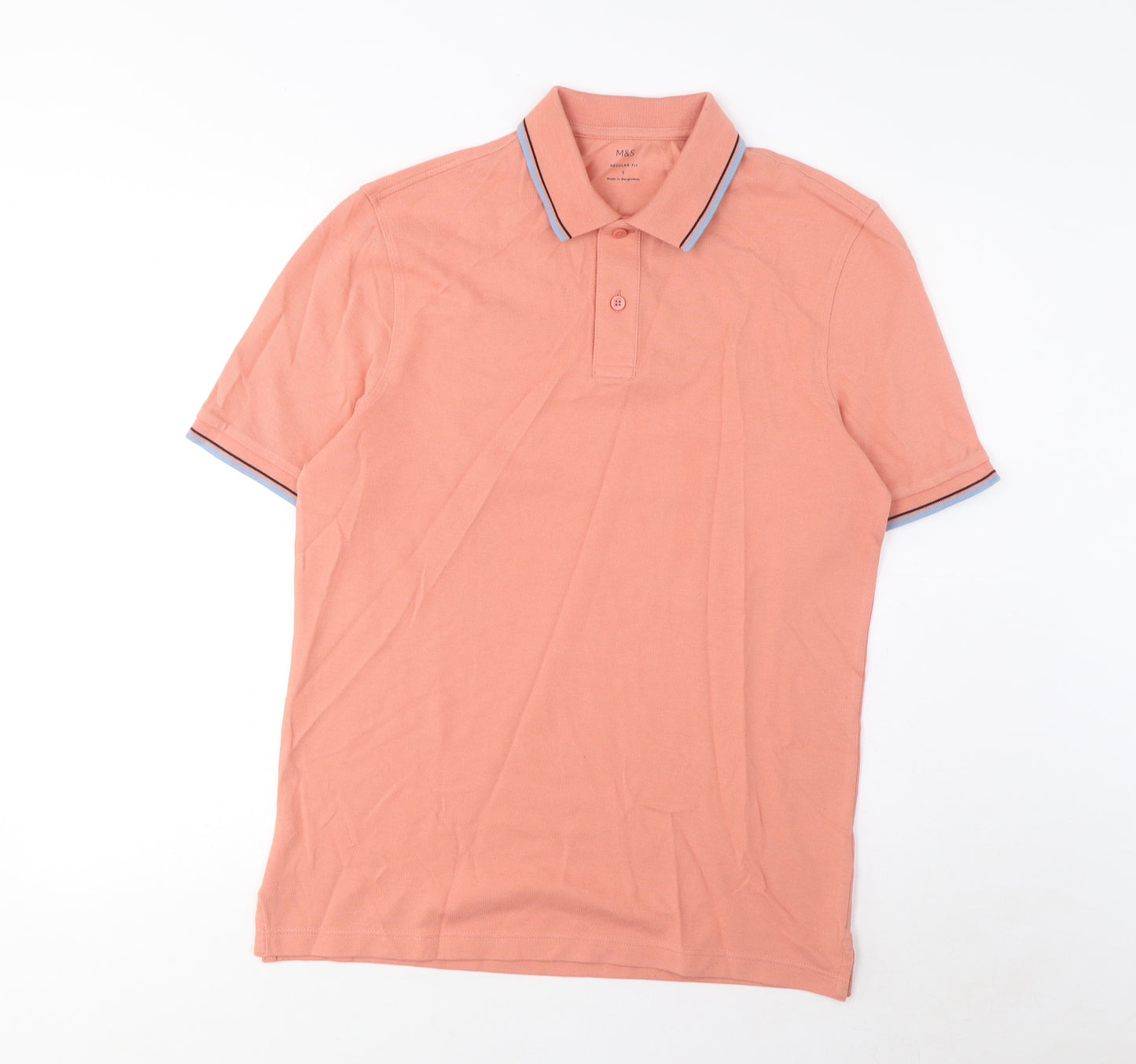 Marks and Spencer Mens Orange Cotton Polo Size S Collared Button