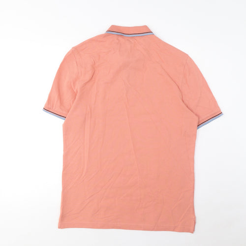 Marks and Spencer Mens Orange Cotton Polo Size S Collared Button