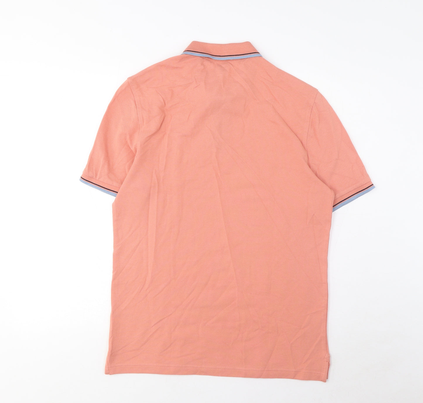 Marks and Spencer Mens Orange Cotton Polo Size S Collared Button