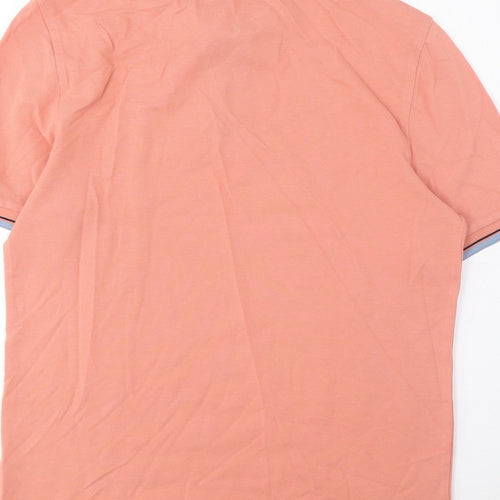 Marks and Spencer Mens Orange Cotton Polo Size S Collared Button