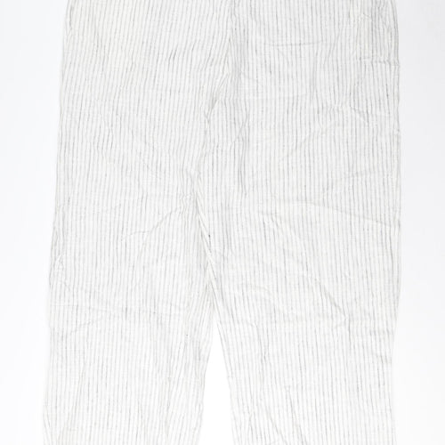 Marks and Spencer Womens White Striped Linen Trousers Size 24 L31 in Regular Zip - Pockets