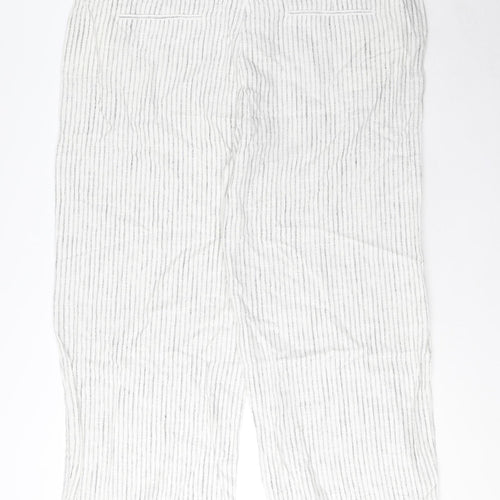 Marks and Spencer Womens White Striped Linen Trousers Size 24 L31 in Regular Zip - Pockets
