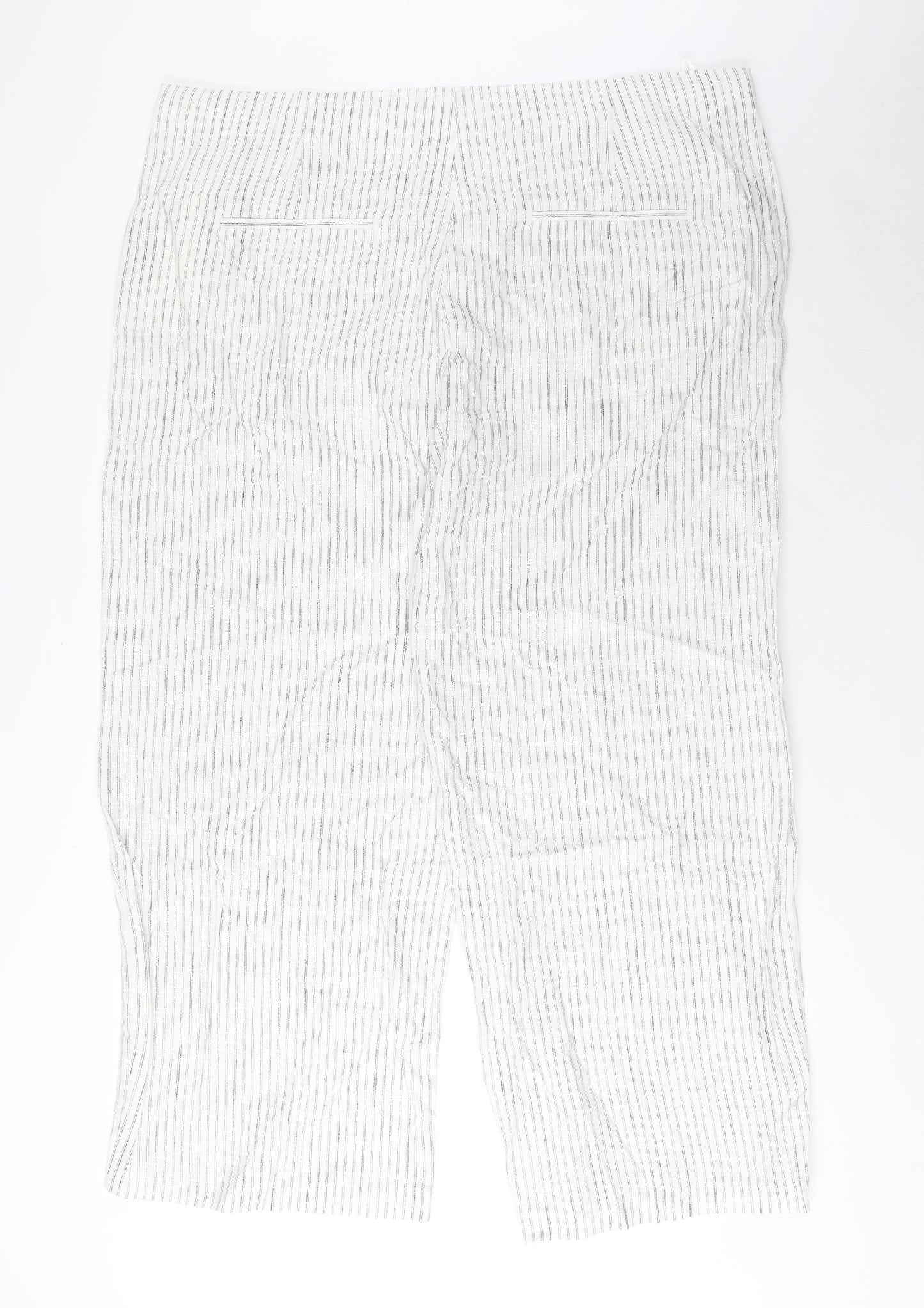 Marks and Spencer Womens White Striped Linen Trousers Size 24 L31 in Regular Zip - Pockets