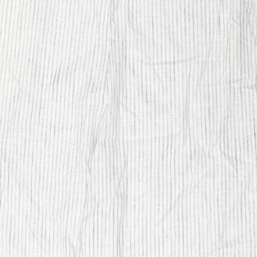 Marks and Spencer Womens White Striped Linen Trousers Size 24 L31 in Regular Zip - Pockets