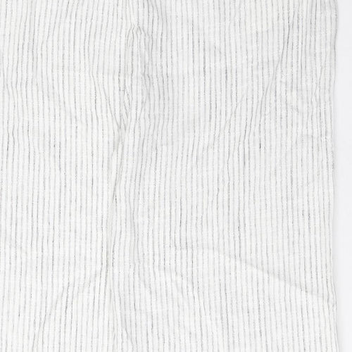 Marks and Spencer Womens White Striped Linen Trousers Size 24 L31 in Regular Zip - Pockets