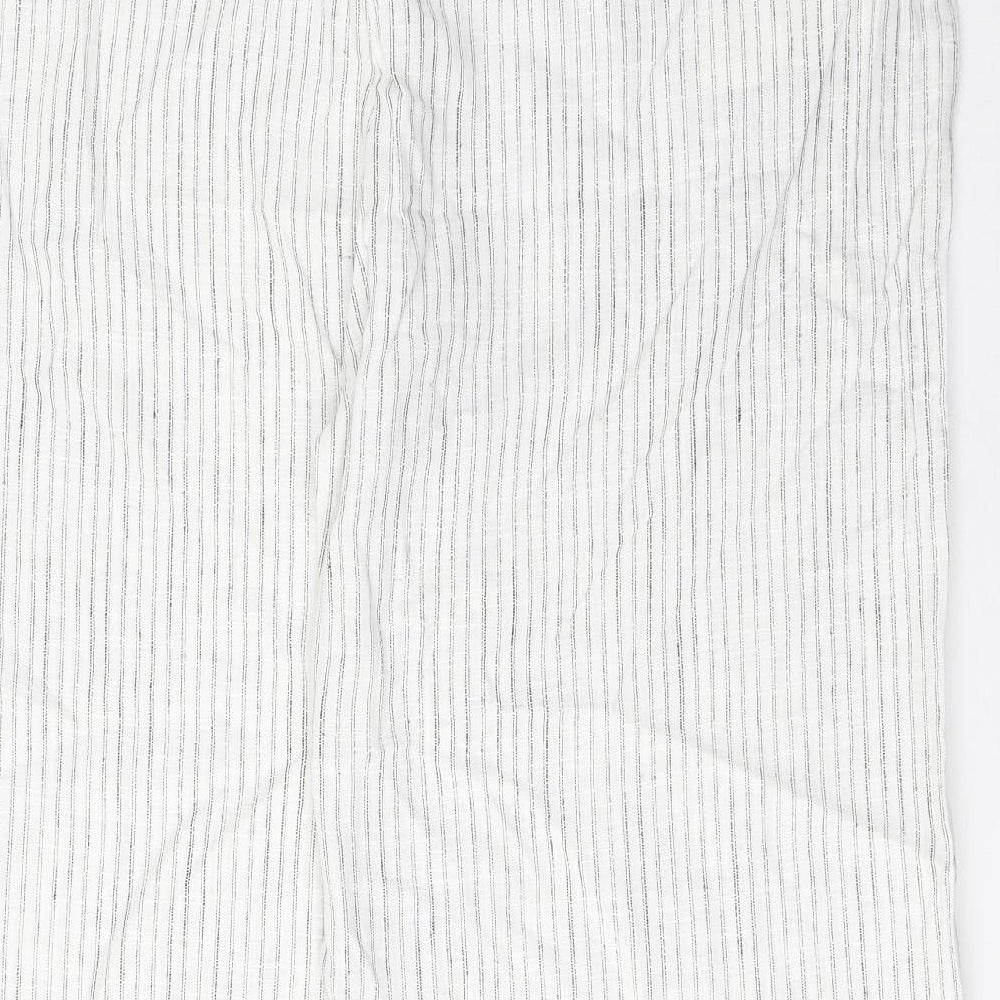 Marks and Spencer Womens White Striped Linen Trousers Size 24 L31 in Regular Zip - Pockets