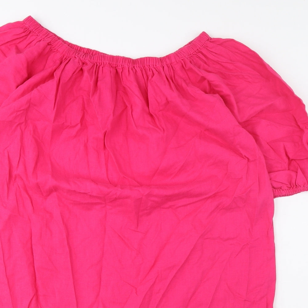 Marks and Spencer Womens Pink Linen A-Line Size M Scoop Neck Pullover