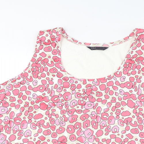 Marks and Spencer Womens Pink Animal Print Polyester Basic Tank Size 24 Scoop Neck