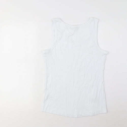 Marks and Spencer Womens White Cotton Basic Tank Size 16 Scoop Neck