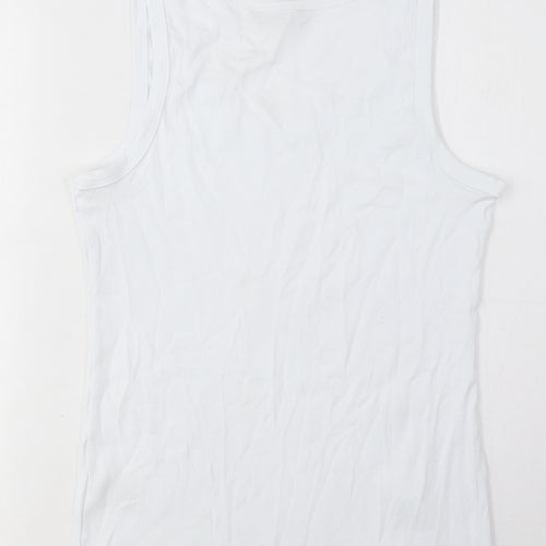 Marks and Spencer Womens White Cotton Basic Tank Size 16 Scoop Neck