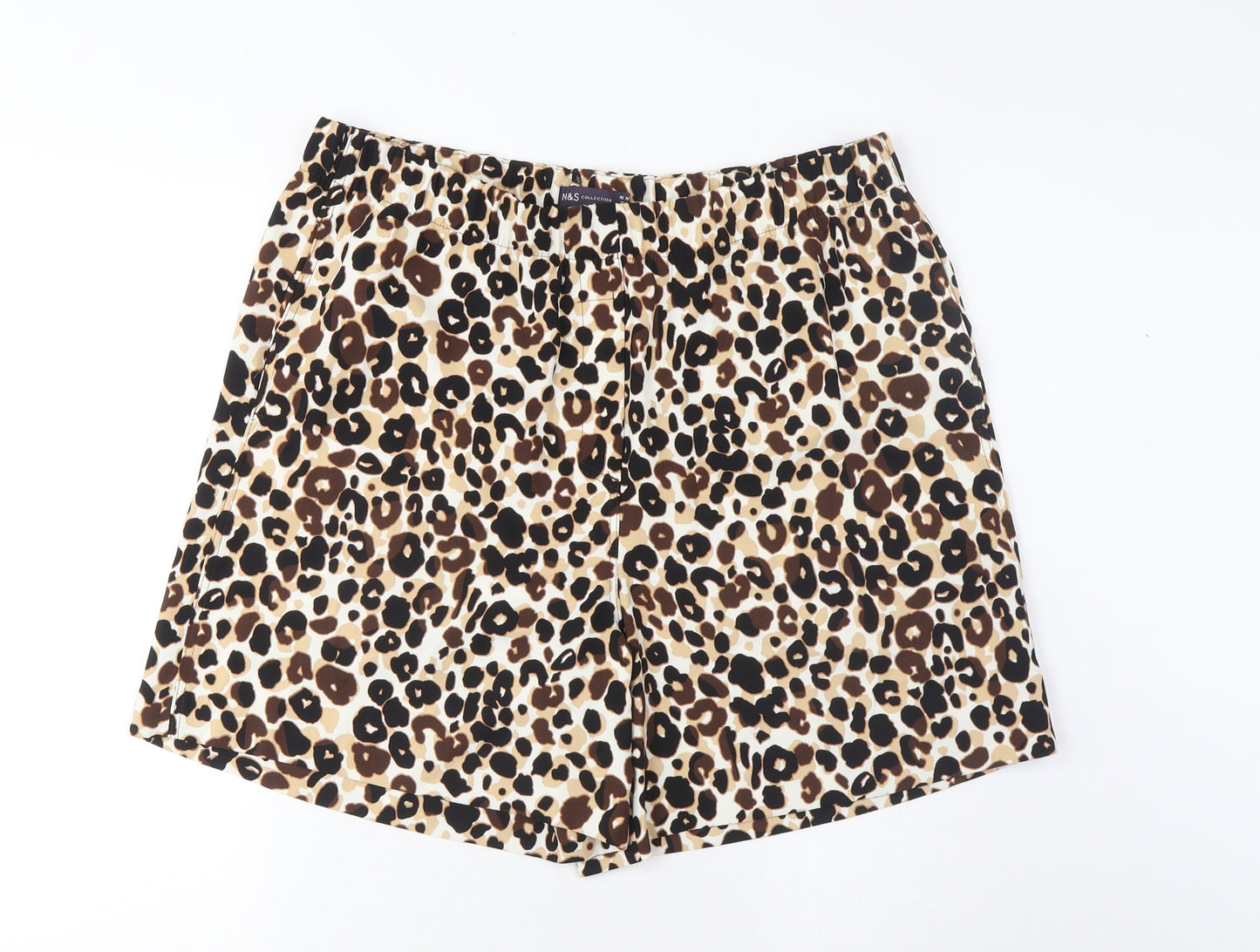 Marks and Spencer Womens Brown Animal Print Polyester Basic Shorts Size 16 L7 in Regular Pull On - Pockets