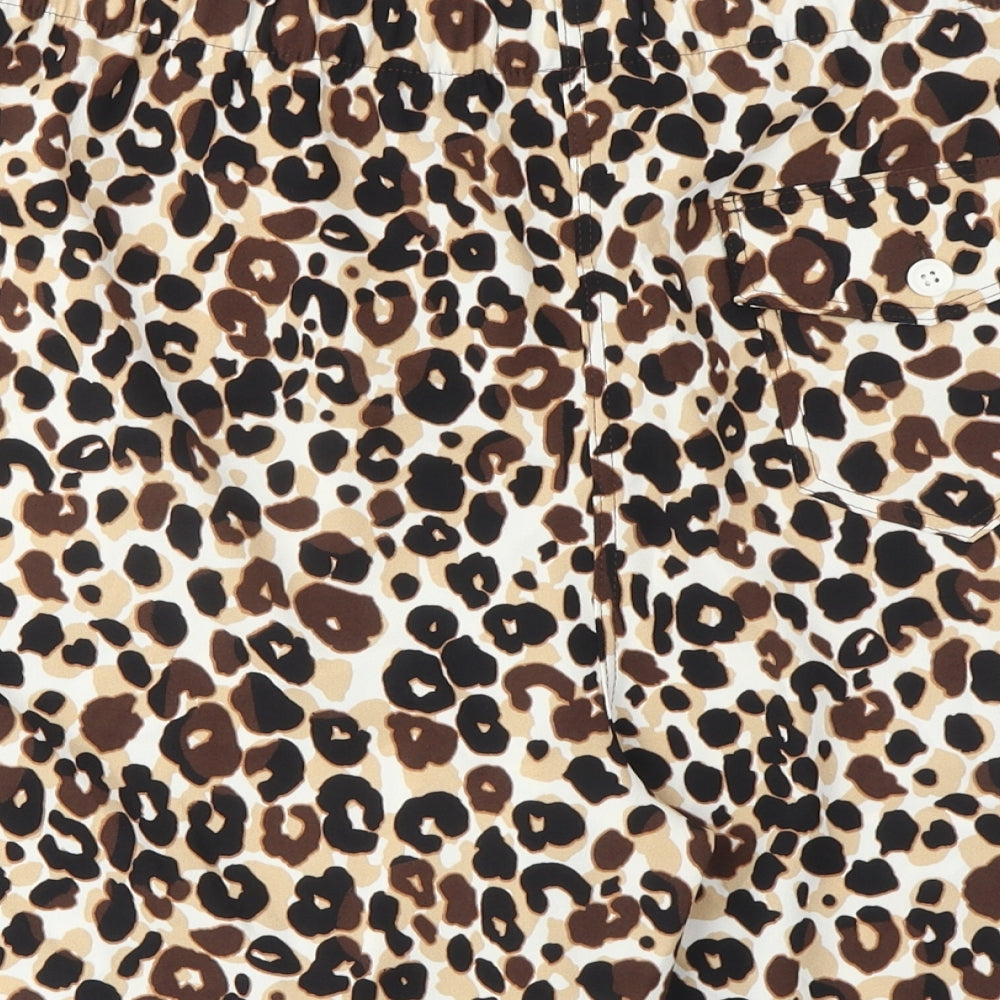 Marks and Spencer Womens Brown Animal Print Polyester Basic Shorts Size 16 L7 in Regular Pull On - Pockets
