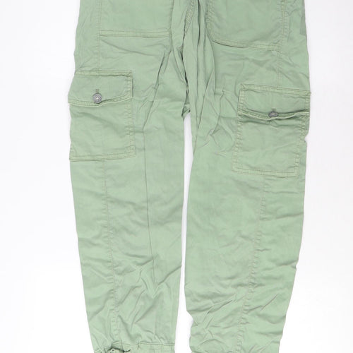 Marks and Spencer Womens Green Cotton Cargo Trousers Size 8 L23 in Regular Zip - Pockets